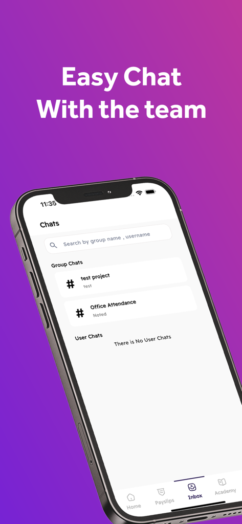 Smartphone screen showing the easy team chat interface in the Event Masters app