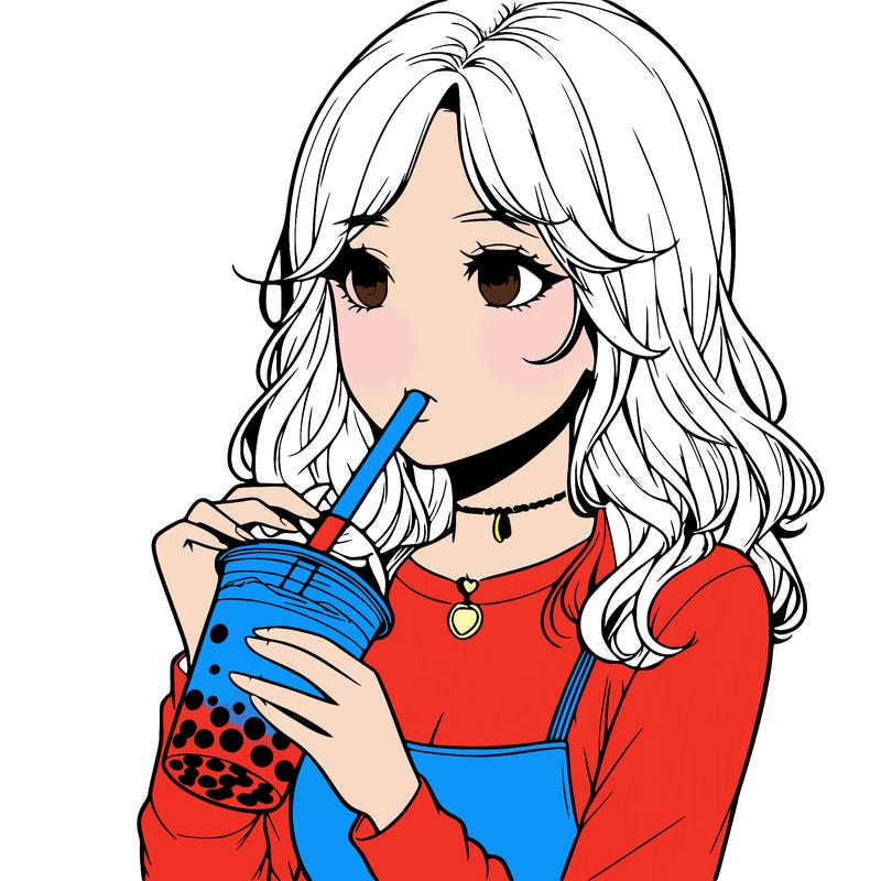 realistic girl drinking boba tea