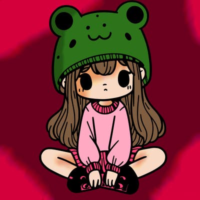 a girl wearing a frog hat and some frog socks