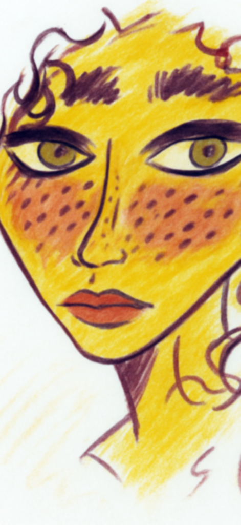 Symmetry Painter - Retrato digital dibujado a mano de una cara con pecas.