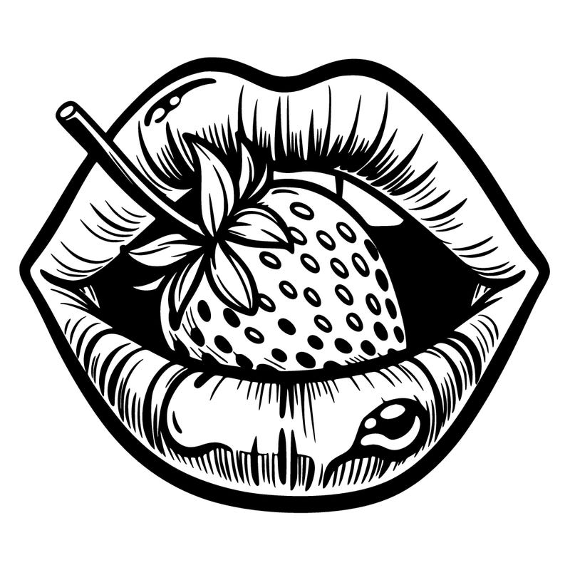 lips eating a glossy strawberry