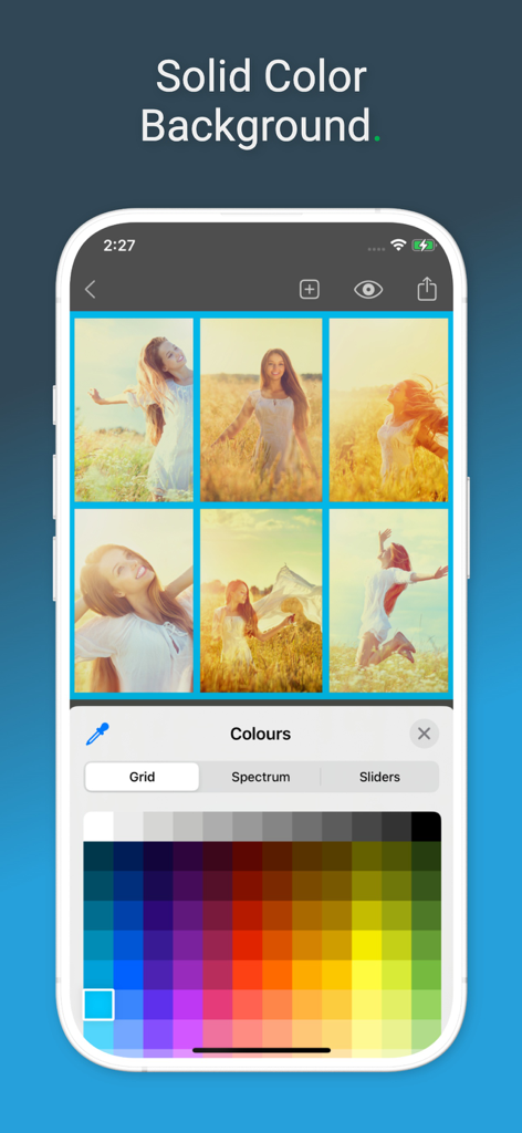 Video Collage Maker: Pic Mix - Interface showing a color picker to customize the solid color background of a video collage