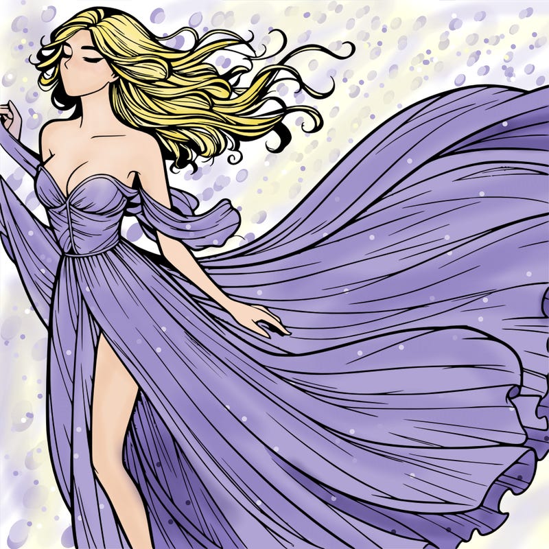 realistic woman in dress flowing the the wind