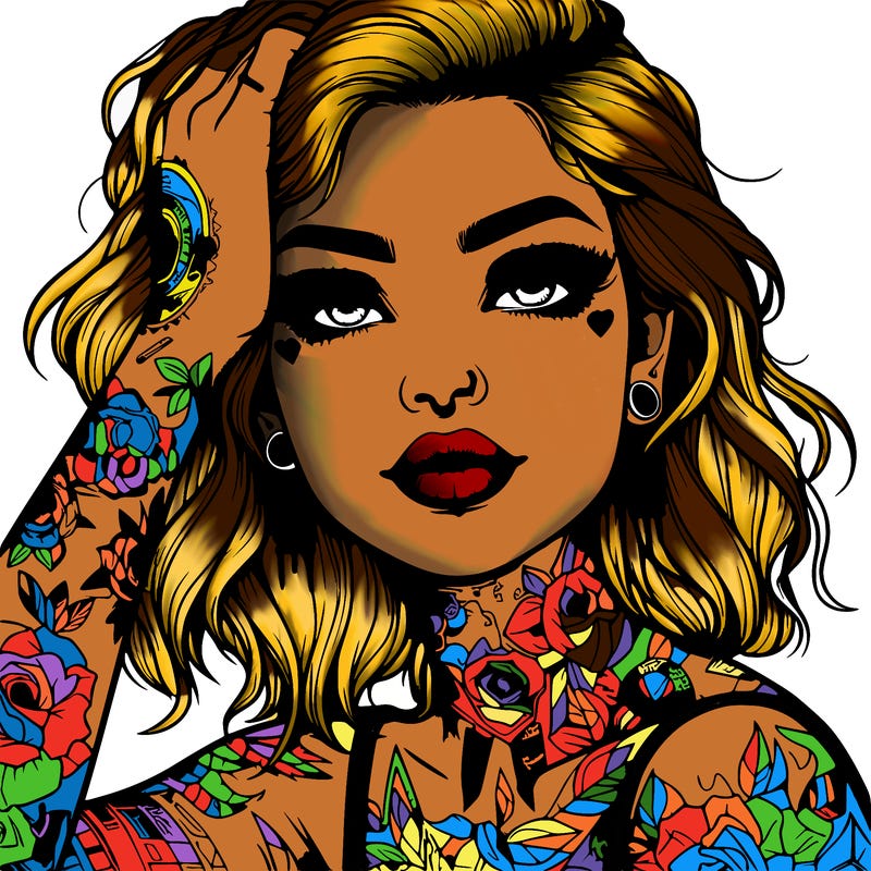 realistic girl with tattoos all over