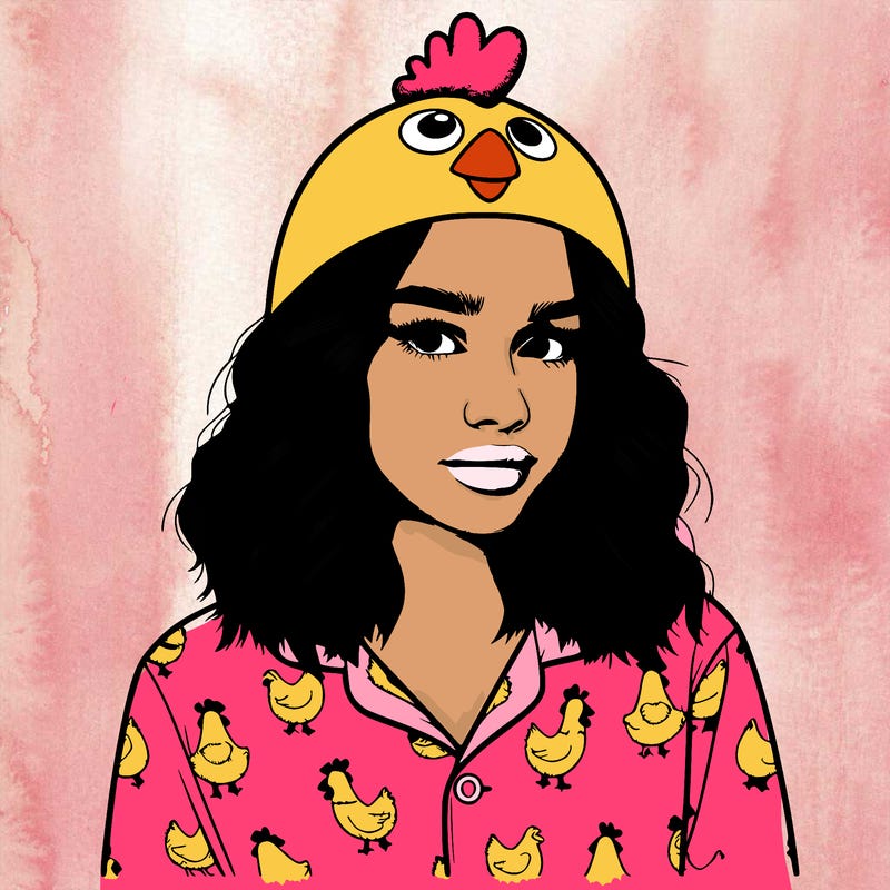realistic girl in chicken pjs