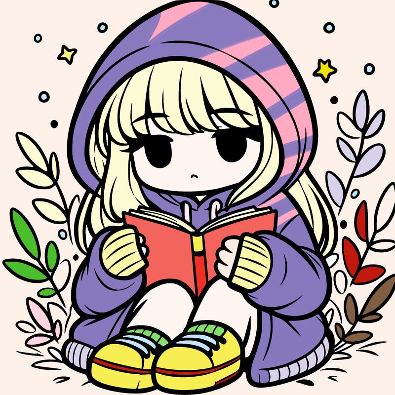 girl in oversized hoodie reading a book