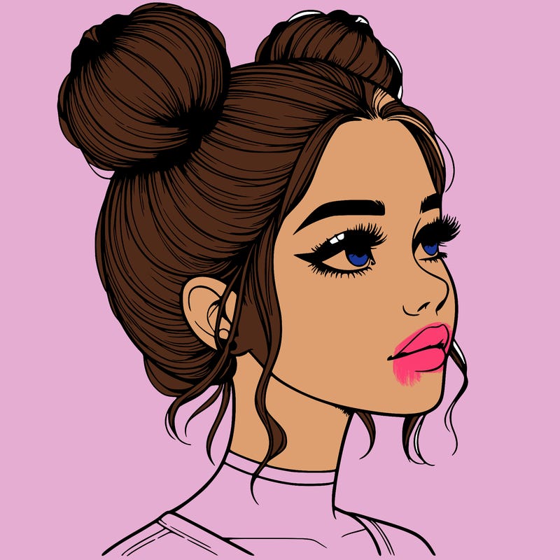 realistic girl with buns on the top of her head