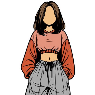 realistic girl faceless with baggy pants and a crop top