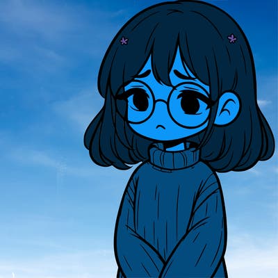 sad girl with glasses in a sweater