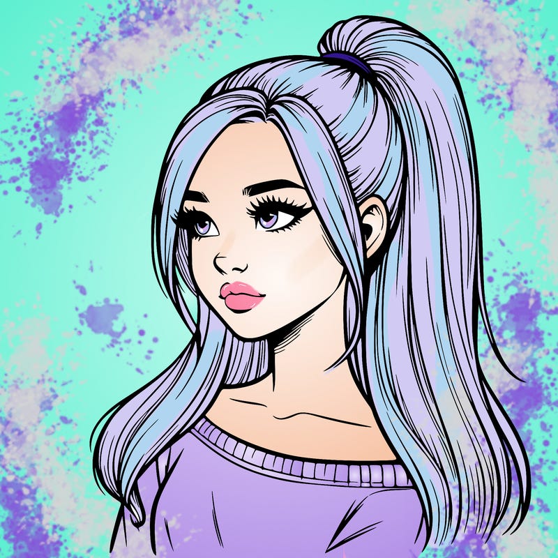 realistic girl with a high ponytail