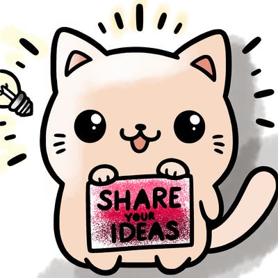 a cute cat saying share your ideas