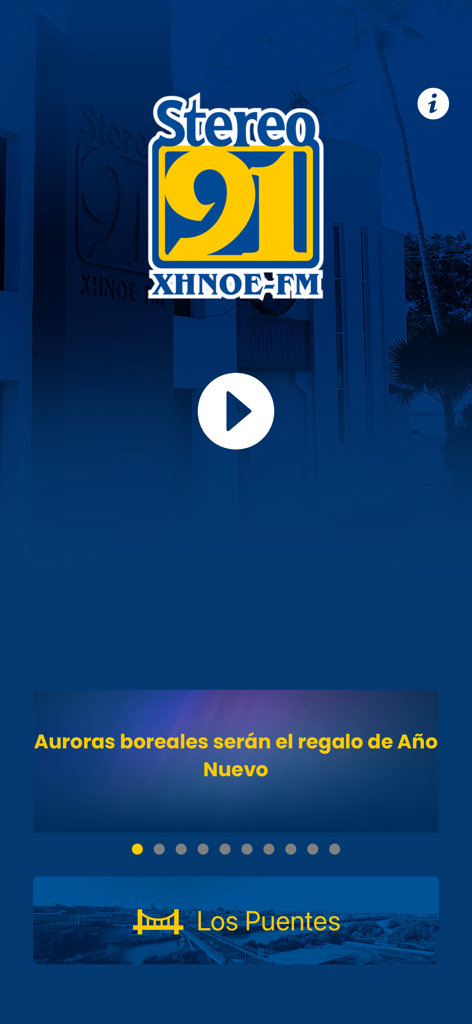 Stereo 91 - Stereo 91 XHNOE FM radio app home screen showing a play button and news updates