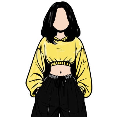 realistic girl faceless with baggy pants and a crop top