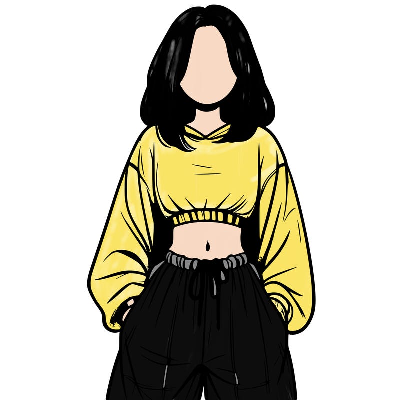 realistic girl faceless with baggy pants and a crop top