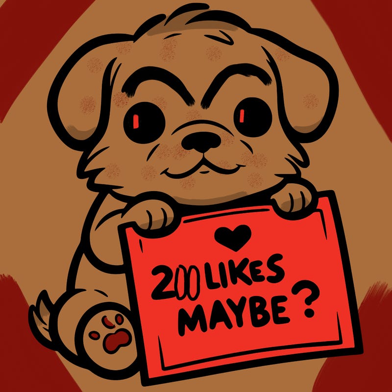 a puppy holding a sign that says 2 likes maybe?