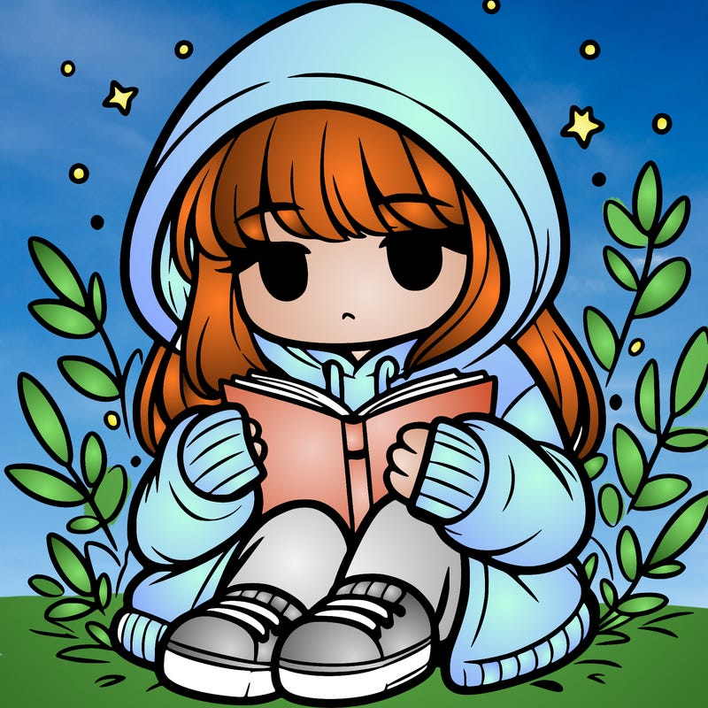 girl in oversized hoodie reading a book