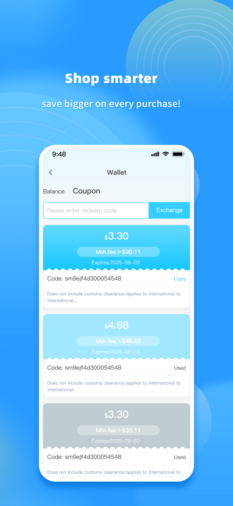 Tela da carteira do aplicativo DogeGoo exibindo vários cupons de desconto e ofertas de economia