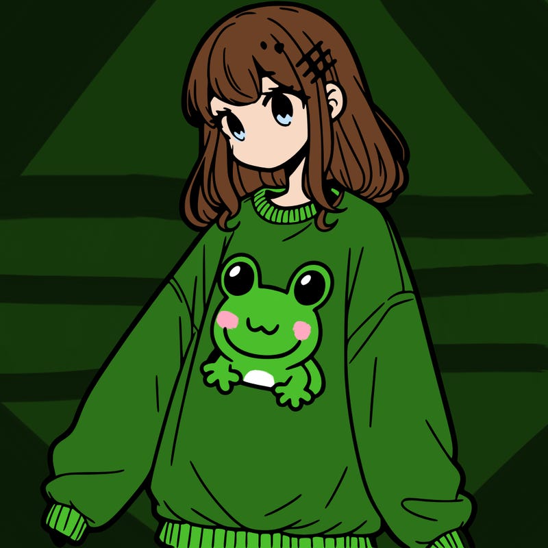 girl wearing frogging sweatshirt
