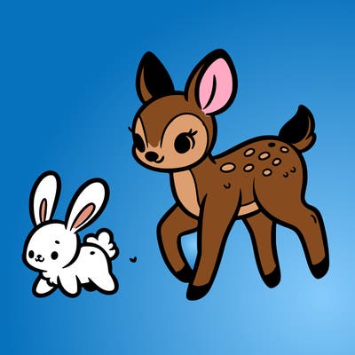a fawn walking with a cute bunny