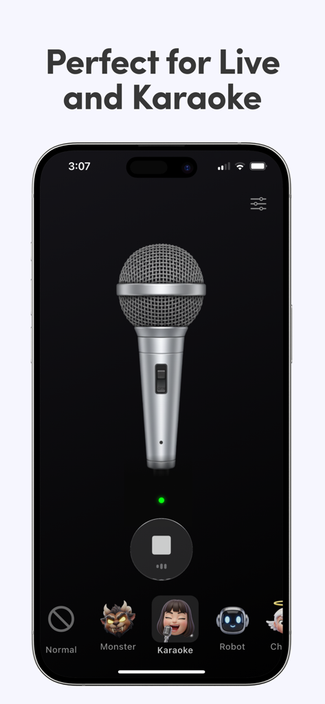 Bluetooth Microphone Live - Bluetooth Microphone Live app interface displaying Karaoke Mode and voice effect options