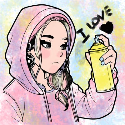a realistic girl, spray painting