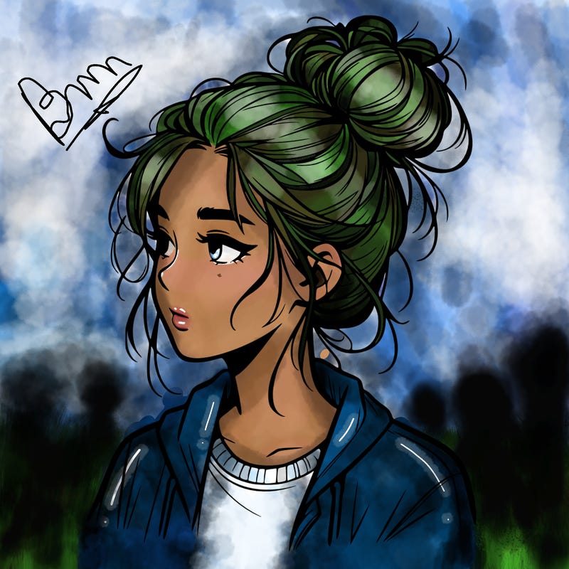 realistic teenage girl with a messy bun