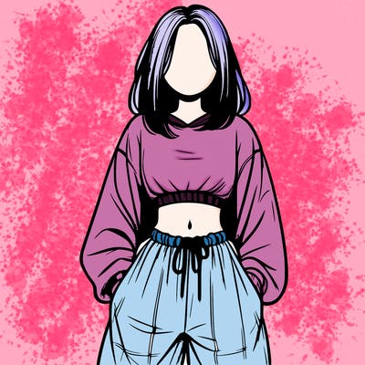 realistic girl faceless with baggy pants and a crop top