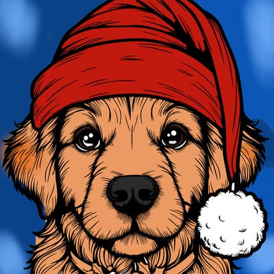 realistic dog with a christmas hat