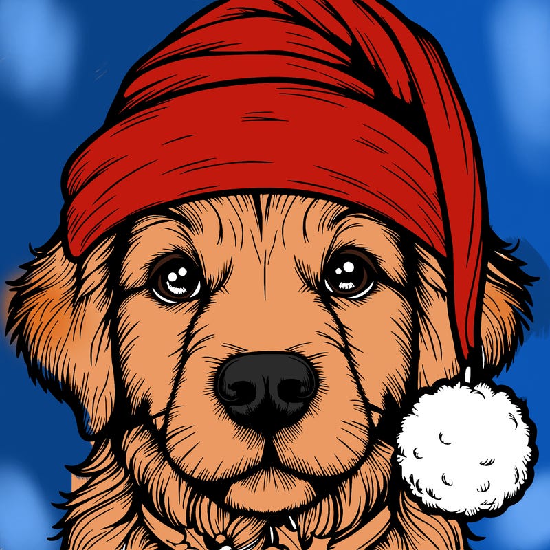 realistic dog with a christmas hat