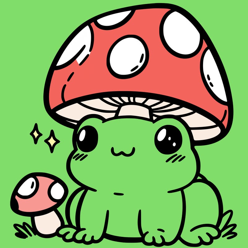 a cute frog with a mushroom hat