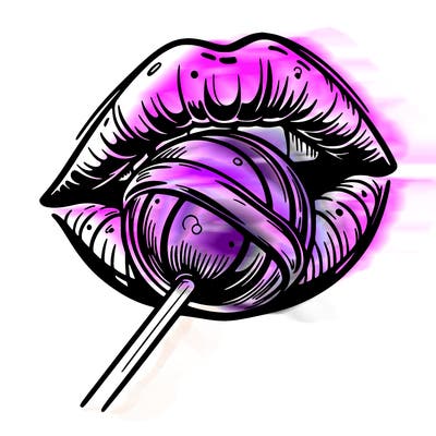 close up. of lips with a lollipop in its mouth