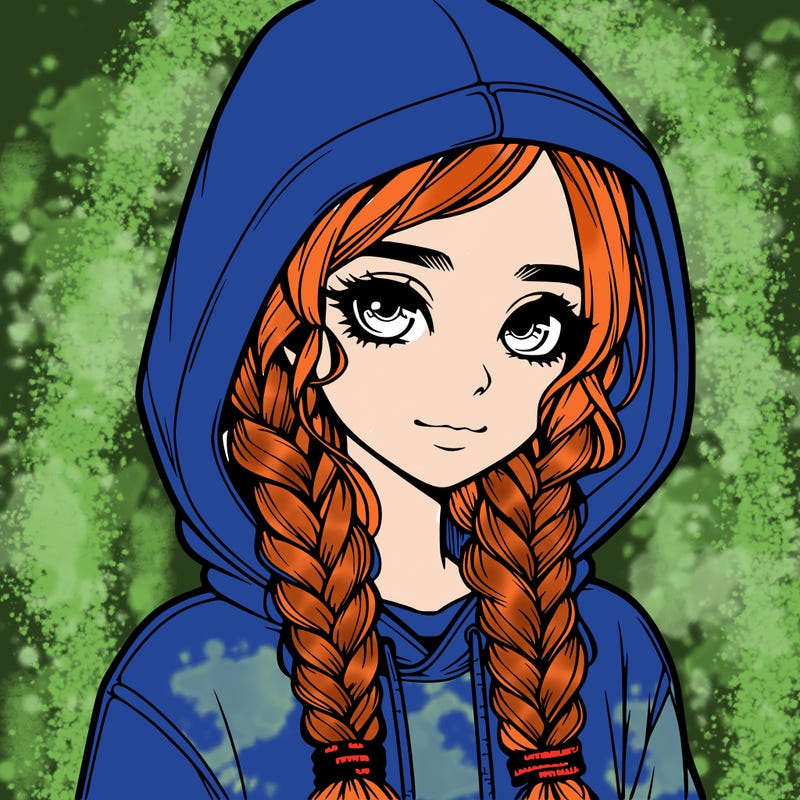 realistic girl in a hoodie with braids