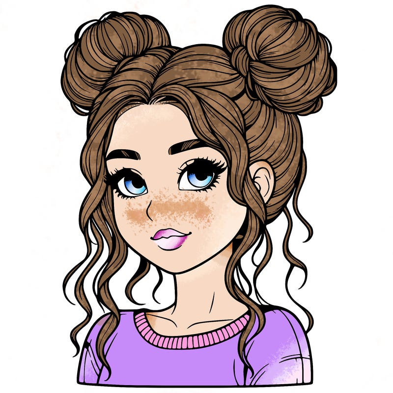 realistic girl with two buns in her hair