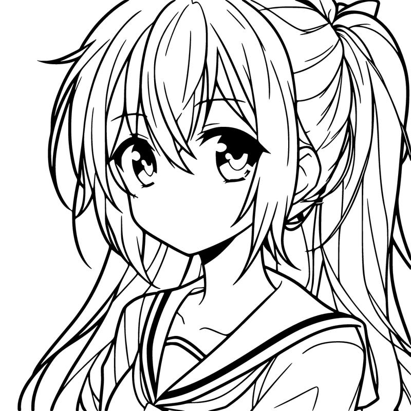 anime girl with long hair in ponytail