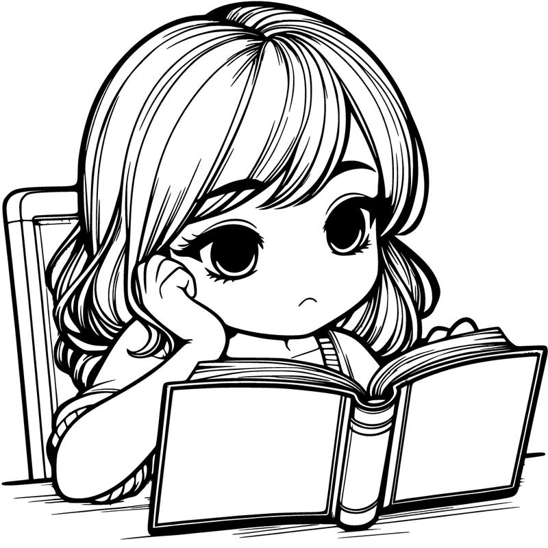 realistic girl reading a blank book