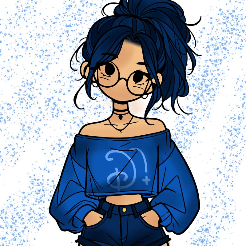 girl with a messy ponytail glasses a baggy crop top and jean shorts