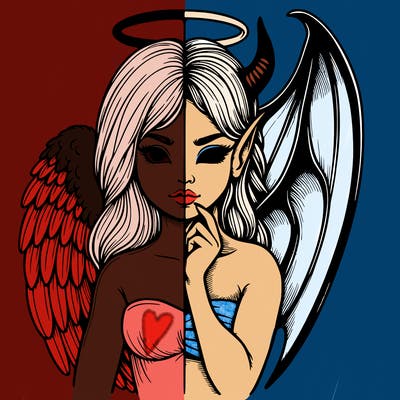 realistic angel half demon
