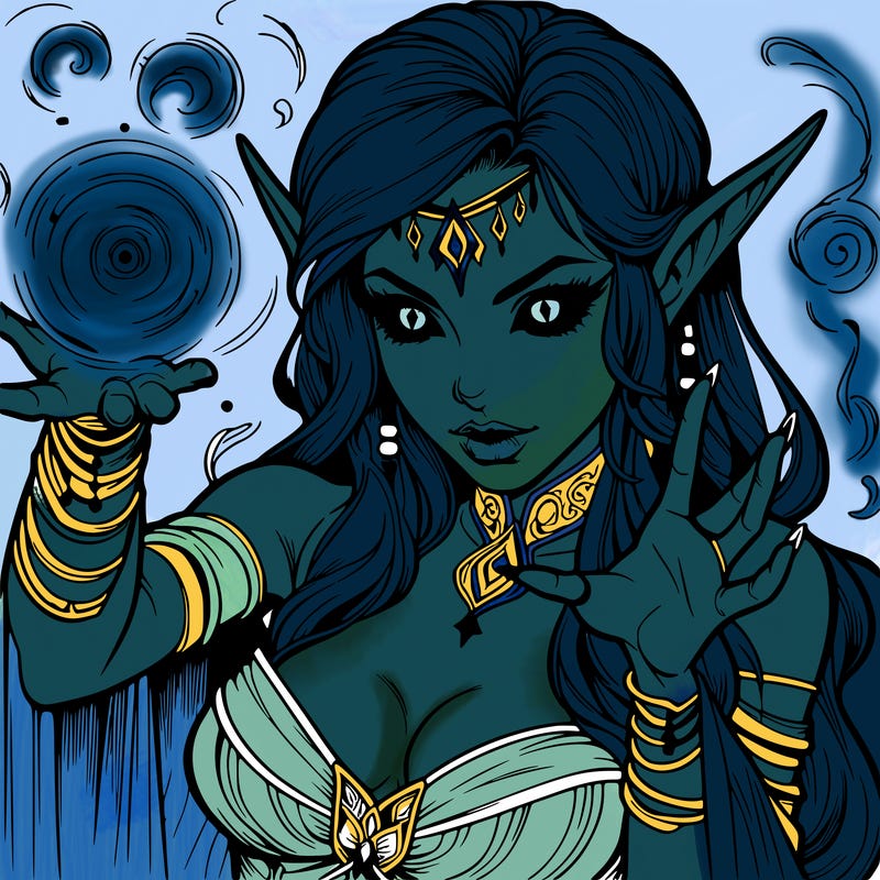 realistic scary beautiful elf sorceress casting spell