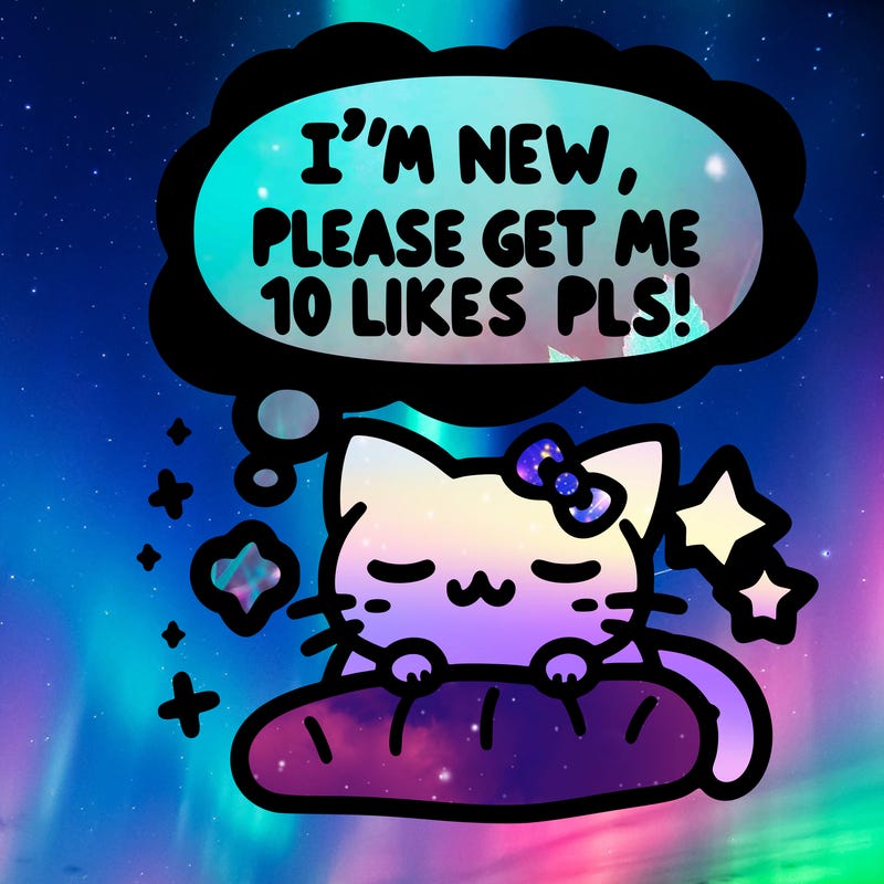 kitty taking a nap dream talking and saying "i'm new, please get me at least 10 likes pls!!"