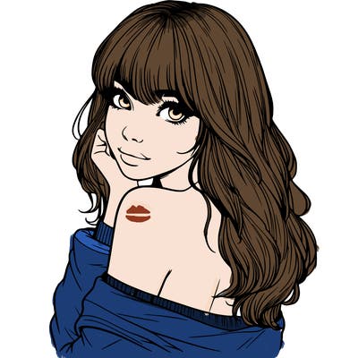 realistic girl with bangs looking over her shoulder