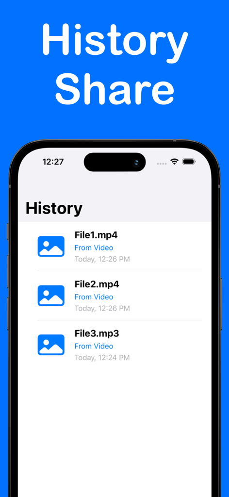 App screen showing a history list of processed audio and video files in the Music Separator app