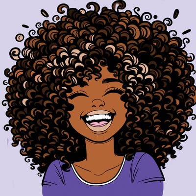 realistic girl with super curly hair laughing