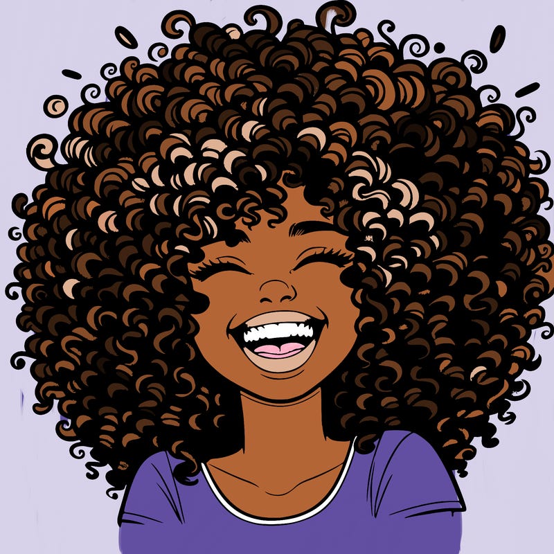 realistic girl with super curly hair laughing