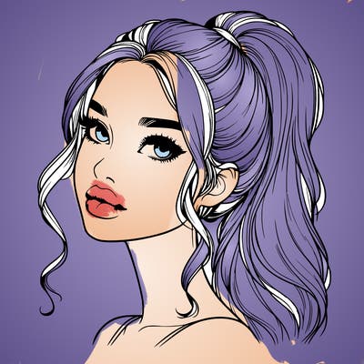 realistic girl with a ponytail on her hair and lips