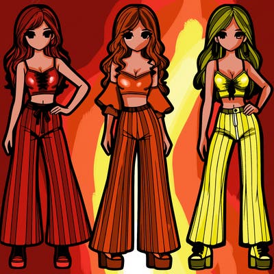 girls with flare pants and crop tops realistic