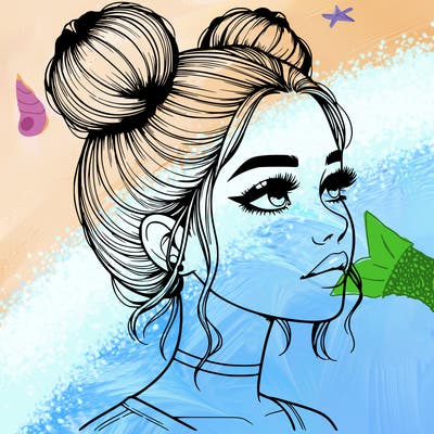 realistic girl with buns on the top of her head