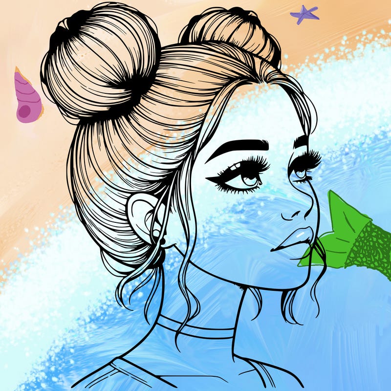 realistic girl with buns on the top of her head