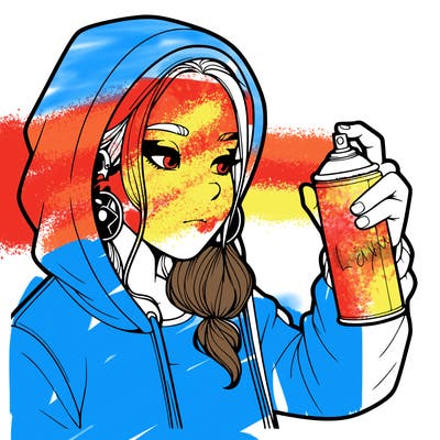 a realistic girl, spray painting