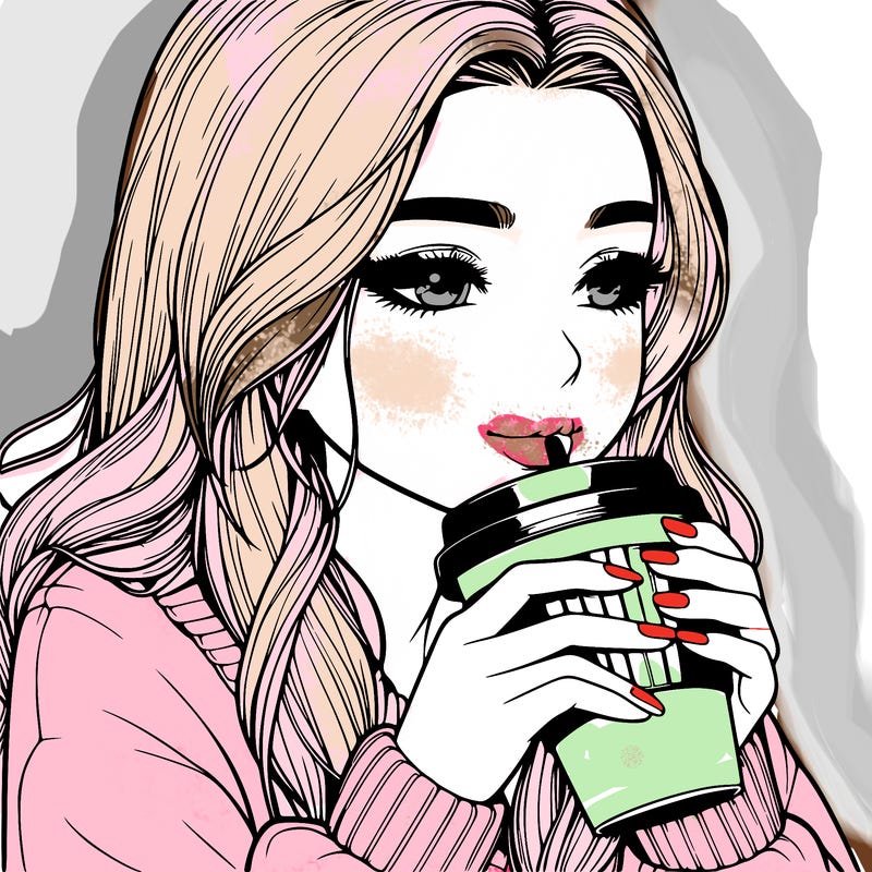 realistic girl drinking coffee