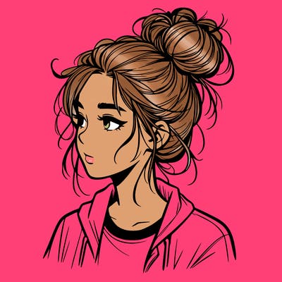 realistic teenage girl with a messy bun